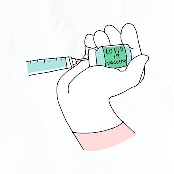 Covid 19 vaccine psd doodle illustration vial with needle doodle for clinical trial