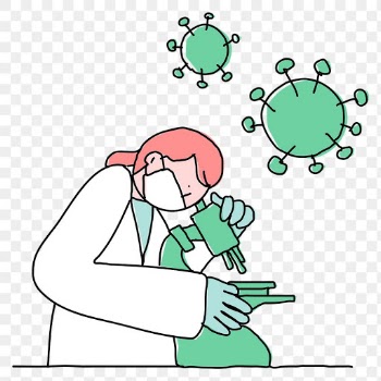 Covid 19 vaccine study png doodle illustration with scientist character