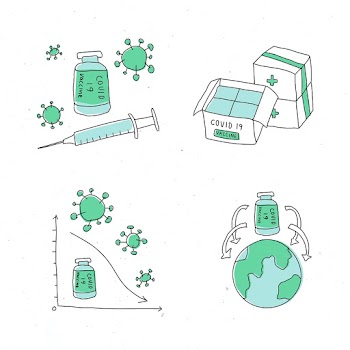 Covid 19 vaccine study psd doodles illustration