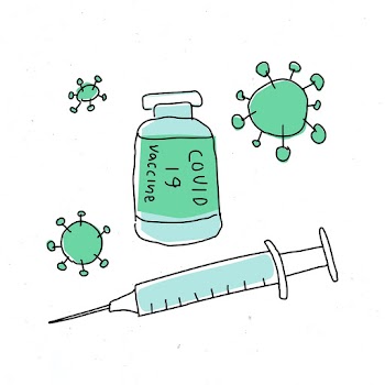 Covid 19 vaccine vector doodle illustration vial with needle doodle for clinical trial