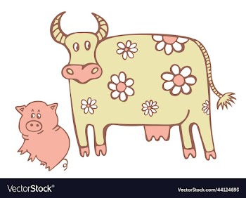 cow and pig cute domestic animals doodle