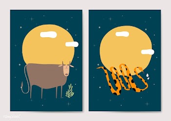 Cow and snake cards | Free stock vector - 591987