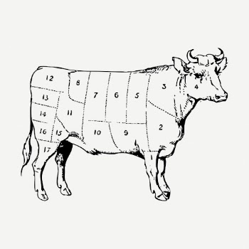 Cow drawing clipart, beef diagram | Free PSD - rawpixel
