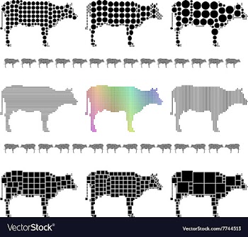 Cow silhouette mosaic set vector image