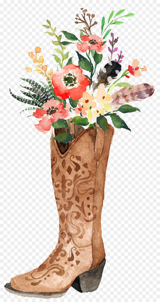 Cowboy boot Watercolor painting Boho-chic - Sen Department of watercolor flowers bouquet 