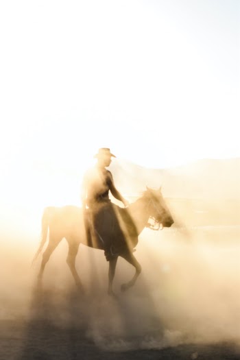 Cowboy Horseback Riding in Dusk
