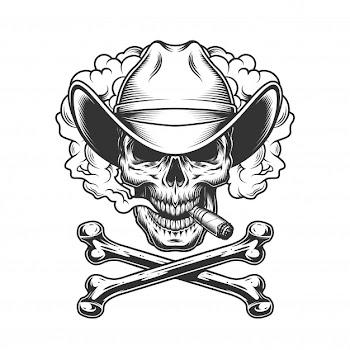 Cowboy skull smoking cigar Free Vector