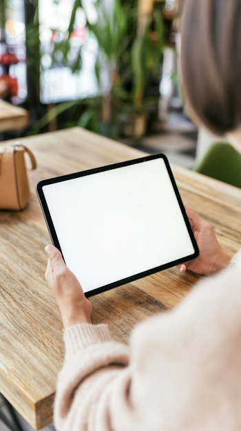 Cozy Cafe Lifestyle: Woman with Tablet