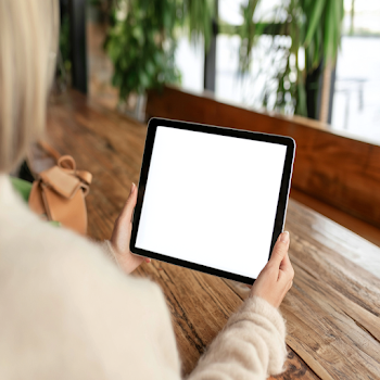 Cozy Cafe Scene: Woman with Tablet