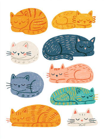 Cozy Cats Sleeping in Various Positions - Hand-Drawn Illustration