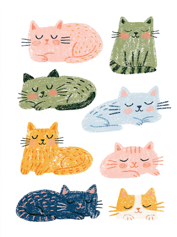 Cozy Crayon Illustrations of Sleeping Cats