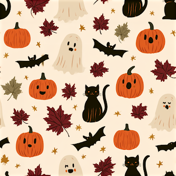 Cozy Elegant Halloween Pattern with Whimsical Elements