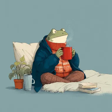 Cozy Frog Enjoying Coffee Cozy Frog Enjoying Coffee