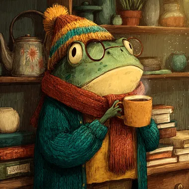 Cozy Frog Sipping Coffee Cozy Frog Sipping Coffee