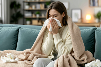 Cozy Home Sick Scene with Blanket and Tissues