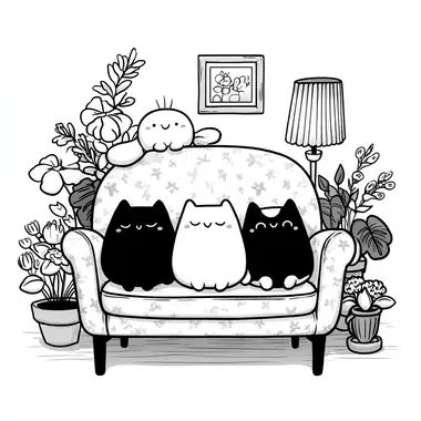 Cozy Kawaii Cats on a Sofa Cozy Kawaii Cats on a Sofa