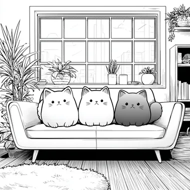 Cozy Kawaii Cats on a Sofa Cozy Kawaii Cats on a Sofa