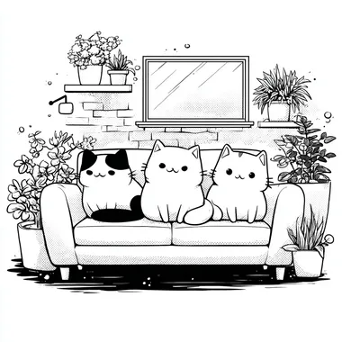Cozy Kawaii Cats on a Sofa - Kawaii cat drawing Cozy Kawaii Cats on a Sofa - Kawaii cat drawing