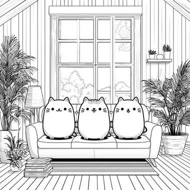 Cozy Kawaii Cats on Sofa Cozy Kawaii Cats on Sofa