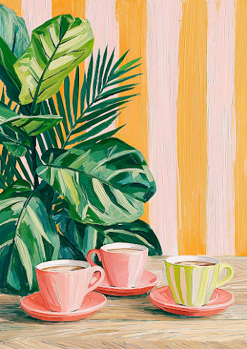 Cozy Kitchen Table with Coffee and Plants