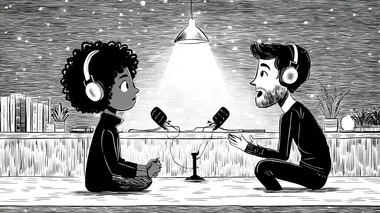 Cozy Podcast Conversation: A Black Woman and Developer in a Studio Setting