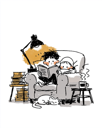 Cozy Reading Scene with Kids and Cat