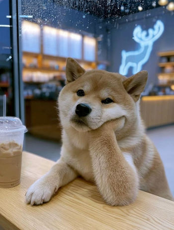 Cozy Shiba Inu in a Modern Cafe