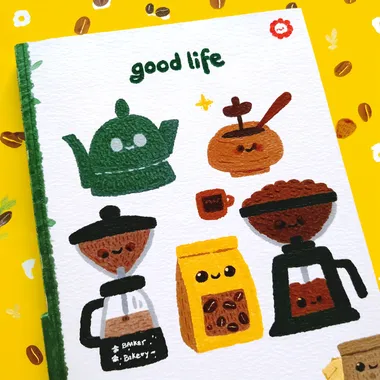Cozy Watercolor Coffee-Themed Notebook