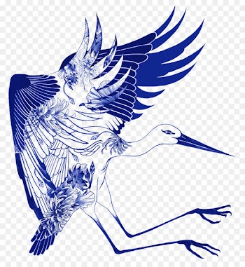 Crane Blue and white pottery Clip art - Blue and white flying crane 