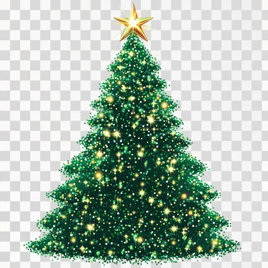 Create a clipart of green shiny christmas tree with a fauq s