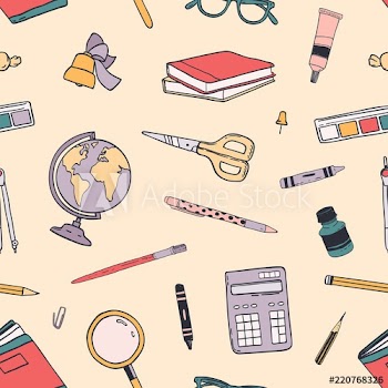 Creative Back To School seamless pattern with education supplies scattered on light background