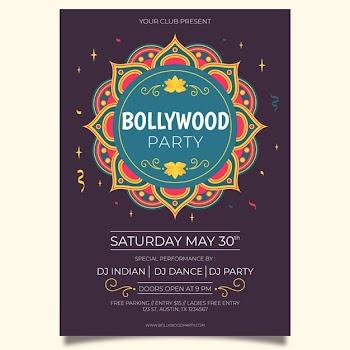 Creative bollywood party poster template Free Vector