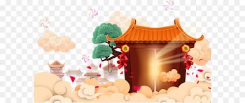 Creative flat house tree cloud background 