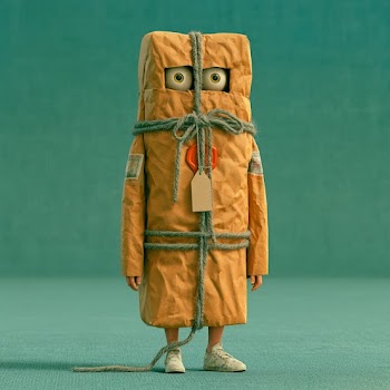 Creative Gift Wrapped Man with Twine and Stamps