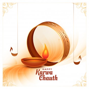 Creative happy karwa chauth festival card with realistic diya Free Vector
