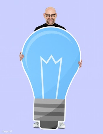 Creative man with a blue light bulb symbol | Free stock psd mockup - 493167