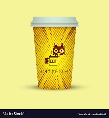 Creative pixel paper cup with owl in pixel style vector image