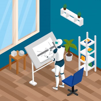 Creative robot isometric composition Free Vector
