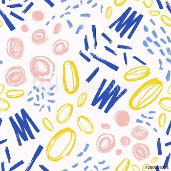 Creative seamless pattern with colorful daub, scribble, stains and blotches on white background