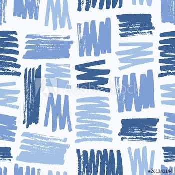 Creative seamless pattern with rough blue brush strokes on white background