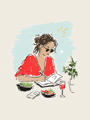 Creative Woman Journaling in a Sunlit Setting