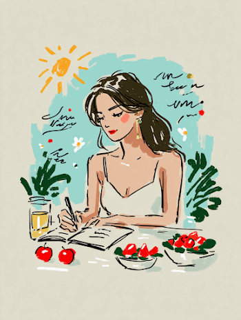 Creative Woman Journaling in a Sunlit Summer Atmosphere