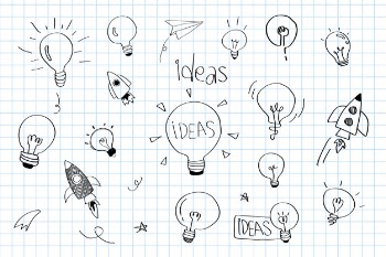Creativity ideas light bulbs doodle collection vector