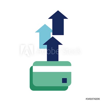 credit card with arrows up flat style icon