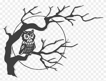 Creepy Clipart Moon - Owl On A Tree Drawing