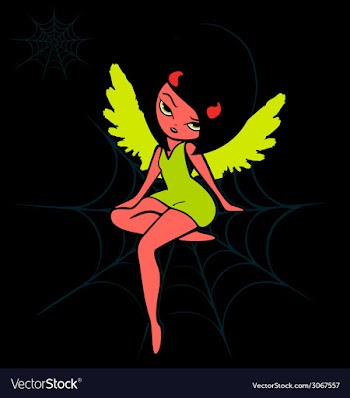 Creepy devil angel girl in a neon green dress vector image