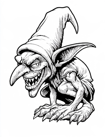 Creepy Goblin Character Line Art