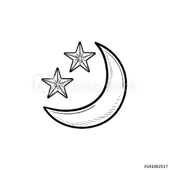 Crescent or new moon with stars hand drawn outline doodle icon