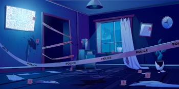 Crime scene at night, murder place in dark room Free Vector