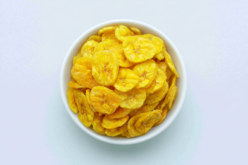 Crispy Banana Chips in White Ceramic Bowl